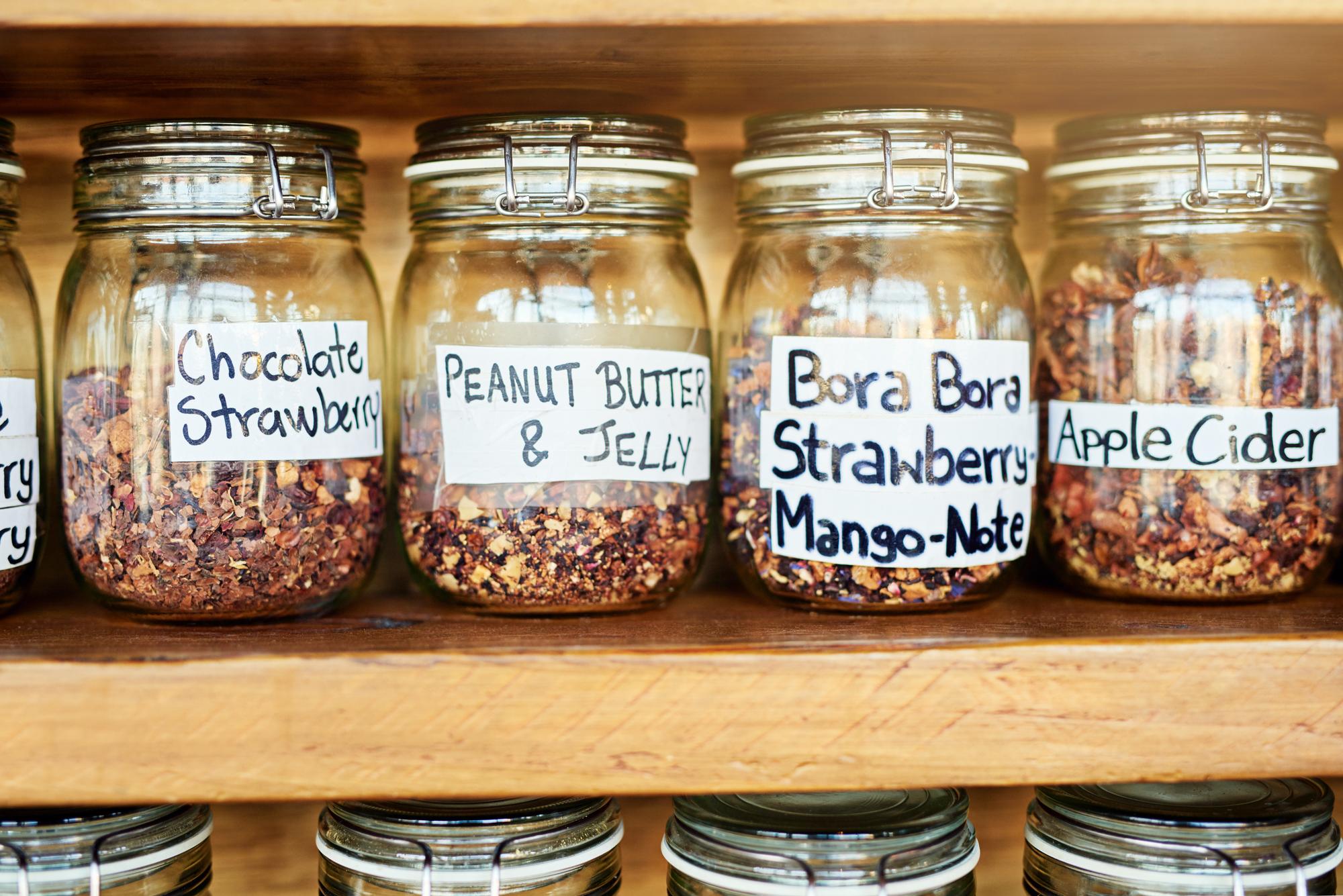 Close-up of labelled jar and ingredient list